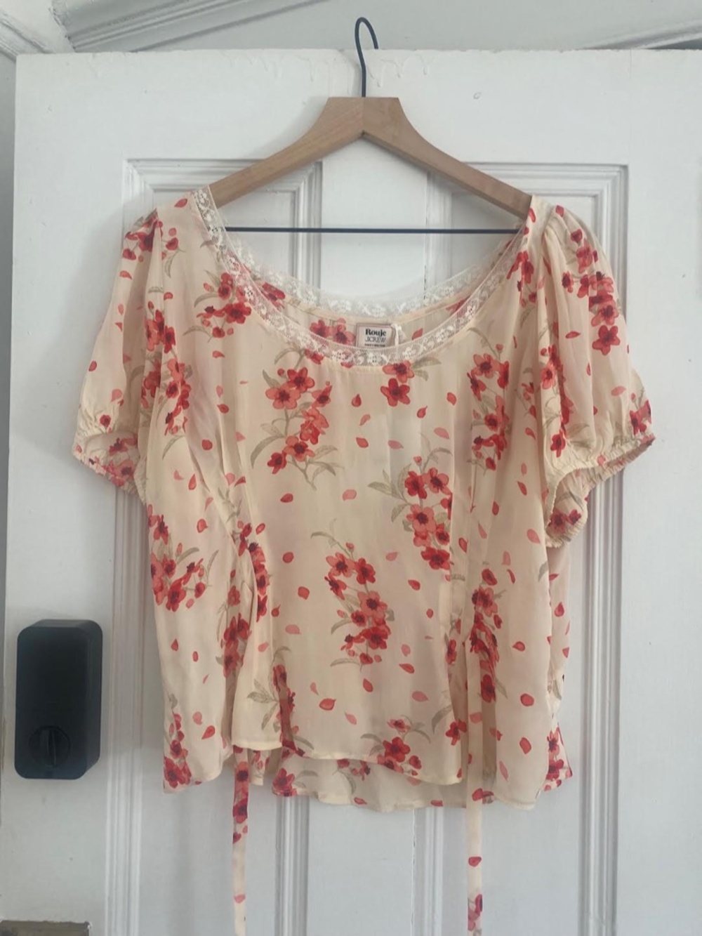 J. Crew x Rouje - White/Red Floral Poet Top - Size 16 - Picture 6 of 16
